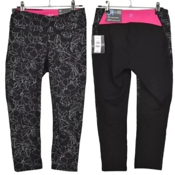 NWT Gap Fit Mid Rise Black Pink Floral Capri Legging Workout Size Small - Picture 1 of 7